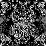 Seamless pattern with gothic fantasy crosses with lily and roses on black vector illustration Seamless pattern with gothic fantasy crosses with lily and roses on black vector illustration
