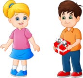 Cute Little boy giving present to a girl royalty free illustration Cute Little boy giving present to a girl royalty free illustration