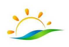 Globe world green sun and sea water wave logo concept symbol icon design vector on white background vector illustration Globe world green sun and sea water wave logo concept symbol icon design vector on white background vector illustration