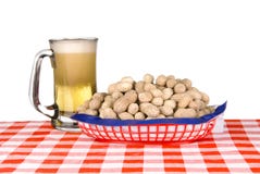 Basket Of Peanuts And Mug Of Beer Stock Photos Basket Of Peanuts And Mug Of Beer Stock Photos