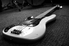 Bass Guitar In Music Studio. Musical Instruments And Equipment Royalty Free Stock Image