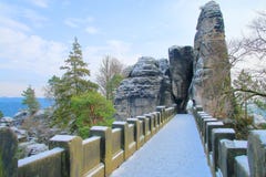 Bastei Bridge in the mountains of Saxony royalty free stock image Bastei Bridge in the mountains of Saxony royalty free stock image