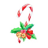 Bastão de doces do Natal com sinos de tinir e curva vermelha ilustração do vetor Bastão de doces do Natal com sinos de tinir e curva vermelha ilustração do vetor