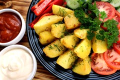 A batata cozeu em um forno com legumes frescos imagens de stock A batata cozeu em um forno com legumes frescos imagens de stock