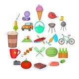 BBQ evening icons set, cartoon style vector illustration BBQ evening icons set, cartoon style vector illustration