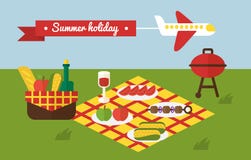 BBQ partij De picknick van de barbecuezomer uitnodiging vector illustratie BBQ partij De picknick van de barbecuezomer uitnodiging vector illustratie