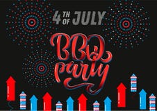 4 BBQ van juli Partij het van letters voorzien de uitnodiging voor de Amerikaanse barbecue van de onafhankelijkheidsdag met 4 de stock illustratie 4 BBQ van juli Partij het van letters voorzien de uitnodiging voor de Amerikaanse barbecue van de onafhankelijkheidsdag met 4 de stock illustratie