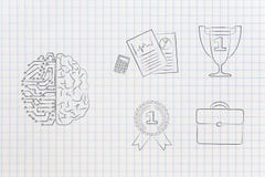 Half digital half human brain next to group of work-related icon royalty free stock image Half digital half human brain next to group of work-related icon royalty free stock image