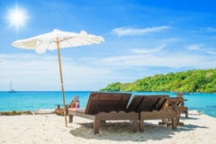 Beach chair on the beach in sunny day at Phuket, Thailand