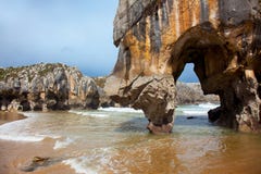 Beach of Cuevas del Mar, Asturias stock images Beach of Cuevas del Mar, Asturias stock images