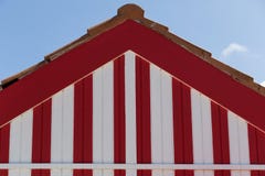 Beach house with red and white stripes stock image Beach house with red and white stripes stock image
