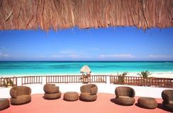 Beach Resort With A Thatched Roof Overlooking Trop Royalty Free Stock Photo Beach Resort With A Thatched Roof Overlooking Trop Royalty Free Stock Photo