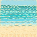 Beach scene.Vintage sea landscape with blue waves stock illustration Beach scene.Vintage sea landscape with blue waves stock illustration