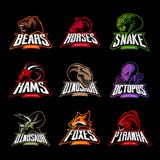 Bear, horse, snake, ram, fox, piranha, dinosaur, octopus head isolated vector logo concept. Stock Image Bear, horse, snake, ram, fox, piranha, dinosaur, octopus head isolated vector logo concept. Stock Image