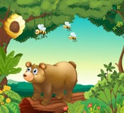 A bear with three bees inside the forest stock illustration A bear with three bees inside the forest stock illustration