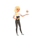 Beau barman de jeune femme tenant un plateau avec le cocktail flamboyant d'alcool, caractère de barman mélangeant une boisson de Photos libres de droits Beau barman de jeune femme tenant un plateau avec le cocktail flamboyant d'alcool, caractère de barman mélangeant une boisson de Photos libres de droits