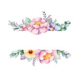 Beau cadre de frontière d'aquarelle avec la pivoine, fleur, feuillage, branches illustration stock Beau cadre de frontière d'aquarelle avec la pivoine, fleur, feuillage, branches illustration stock