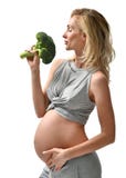 Beau grand ventre de femme enceinte tenant la consommation saine d'attente de maternité de grossesse de brocoli photos libres de droits Beau grand ventre de femme enceinte tenant la consommation saine d'attente de maternité de grossesse de brocoli photos libres de droits