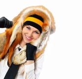 Beau portrait de jeune fille avec la peau de renard dessus images libres de droits Beau portrait de jeune fille avec la peau de renard dessus images libres de droits