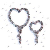Beaucoup de personnes forment des ballons, amour, coeur, icône rendu 3d illustration stock Beaucoup de personnes forment des ballons, amour, coeur, icône rendu 3d illustration stock
