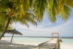 Beautiful amazing tropical summer beach landscape view with ocean,blue sky, cabana at the island at resort royalty free stock photos Beautiful amazing tropical summer beach landscape view with ocean,blue sky, cabana at the island at resort royalty free stock photos