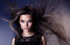 Beautiful Attractive Young Brazilian Fashion Model With Hair Blown By The Air Studio Shot Royalty Free Stock Images