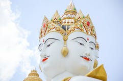 Beautiful Big White Statue Of Brahma Stock Photo