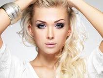 Beautiful Blond Woman With Saturated Makeup. Royalty Free Stock Images