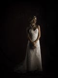 Beautiful Blonde Bride Wearing Vintage Strapless Wedding Gown Standing In The Rain Stock Photos Beautiful Blonde Bride Wearing Vintage Strapless Wedding Gown Standing In The Rain Stock Photos