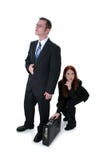 Beautiful Business Woman Stealing Briefcase Full Of Money Royalty Free Stock Photography