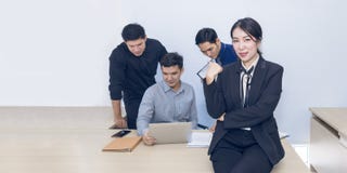 Beautiful businesswoman manager meeting with teamwork at office stock photos Beautiful businesswoman manager meeting with teamwork at office stock photos