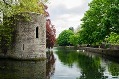 Beautiful Canal Around Bishop`s Palace, Wells, England Royalty Free Stock Photography