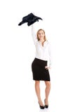 Beautiful caucasain business woman takes off her jacket. stock images Beautiful caucasain business woman takes off her jacket. stock images