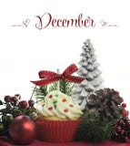 Beautiful Christmas Holiday Theme Cupcake With Seasonal Flowers And Decorations For The Month Of December Stock Images Beautiful Christmas Holiday Theme Cupcake With Seasonal Flowers And Decorations For The Month Of December Stock Images
