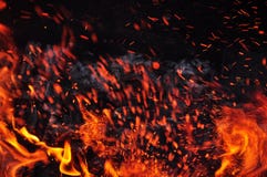 Beautiful color of burning red coals and black charred wood stock images Beautiful color of burning red coals and black charred wood stock images