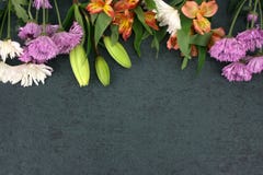 Beautiful Colorful Flowers Bouquet Border Over Black Dark Texture Background Royalty Free Stock Photo Beautiful Colorful Flowers Bouquet Border Over Black Dark Texture Background Royalty Free Stock Photo