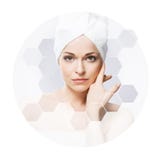Beautiful face of young and healthy girl in honeycomb grid collage. Royalty Free Stock Image Beautiful face of young and healthy girl in honeycomb grid collage. Royalty Free Stock Image
