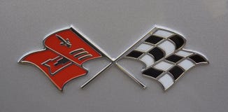 Crossflags on a 1959 Corvette in Frankenmuth, Michigan stock photos Crossflags on a 1959 Corvette in Frankenmuth, Michigan stock photos