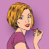 Beautiful girl paints her lips red lipstick pop royalty free illustration Beautiful girl paints her lips red lipstick pop royalty free illustration