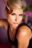 Beautiful Girl With Paintbrush For Make-up Stock Photos Beautiful Girl With Paintbrush For Make-up Stock Photos