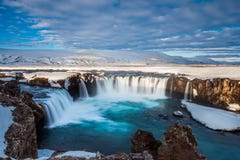 Beautiful Godafoss fall in early spring, Iceland stock image Beautiful Godafoss fall in early spring, Iceland stock image