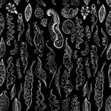 Beautiful Hand drawn wave seamless pattern isolated on black background white contour sketch modern abstract card ornament, banner. Design. Vector illustration Stock Images Beautiful Hand drawn wave seamless pattern isolated on black background white contour sketch modern abstract card ornament, banner. Design. Vector illustration Stock Images