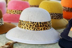 Beautiful hats for ladies. hats color cream hats for sale at market Stock Photography Beautiful hats for ladies. hats color cream hats for sale at market Stock Photography