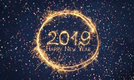 Beautiful holiday web banner Happy New Year 2019. Greeting card Happy New Year 2019. Beautiful holiday web banner or billboard with Golden sparkling text Happy royalty free illustration Beautiful holiday web banner Happy New Year 2019. Greeting card Happy New Year 2019. Beautiful holiday web banner or billboard with Golden sparkling text Happy royalty free illustration