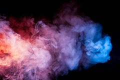 Beautiful horizontal column of smoke in the neon bright light of blue pink and orange on a black background exhaled out of the stock illustration Beautiful horizontal column of smoke in the neon bright light of blue pink and orange on a black background exhaled out of the stock illustration