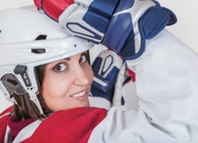 Beautiful ice hockey female player fashion portrait Stock Photos Beautiful ice hockey female player fashion portrait Stock Photos