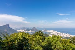 Beautiful landscape with rainforest, city district Leblon, Ipanema, Botafogo, Lagoon Rodrigo de Freitas and mountains royalty free stock photo Beautiful landscape with rainforest, city district Leblon, Ipanema, Botafogo, Lagoon Rodrigo de Freitas and mountains royalty free stock photo