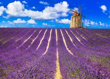 Beautiful lavander fields with a windmill. Provance, France royalty free stock photos Beautiful lavander fields with a windmill. Provance, France royalty free stock photos