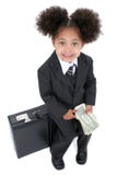 Beautiful Little Business Woman Sitting On Briefcase with Money