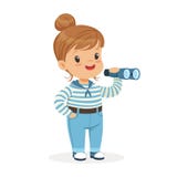 Beautiful little girl character wearing a sailors costume playing toy spyglass colorful vector Illustration stock illustration Beautiful little girl character wearing a sailors costume playing toy spyglass colorful vector Illustration stock illustration